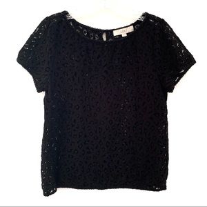 LOFT Black lace sheer T-Shirt blouse, sz. S